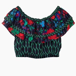 Kenzo x H&M Floral Off-Shoulder Ruffle Crop Top Colourful Vibrant